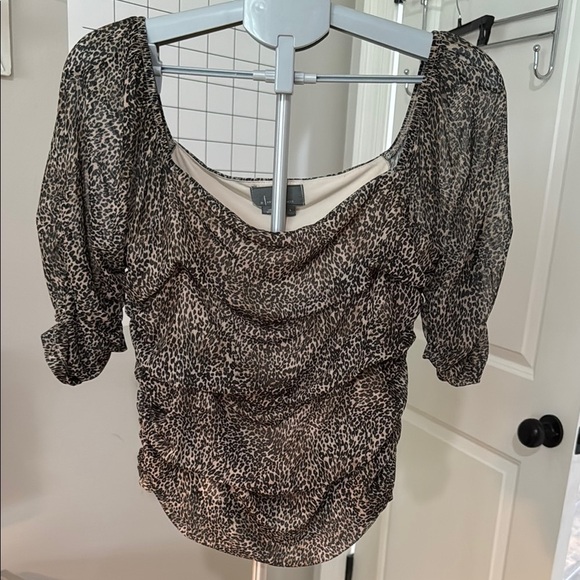Anthropologie Leopard Print Shirred Mesh Top Size L - Picture 7 of 10